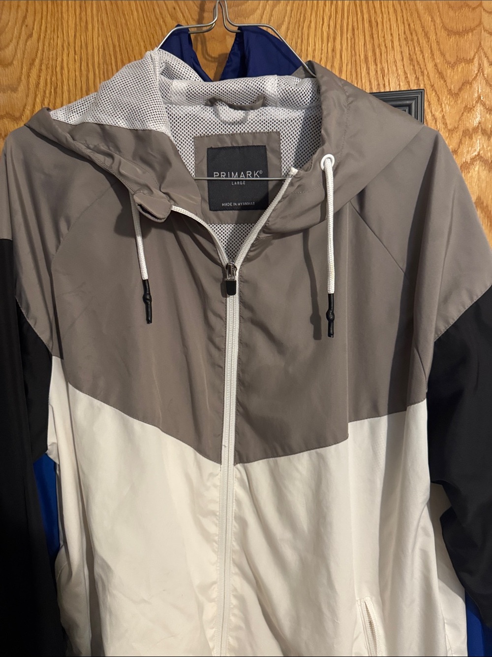 Primark Men's Colorblock Hooded Windbreaker — Gray, White & Black